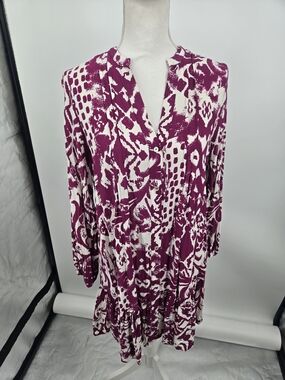 Zara White and Magenta Abstract Print Mini Dress Medium (7314)